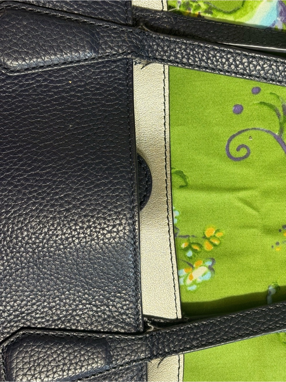 Tory Burch navy Pebbled Leather Tote with Logo Medallion 
17x11” bottom is 6” - Picture 6 of 9